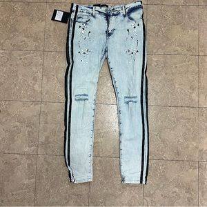 Men’s Side Stripe Paint Splatter Denim